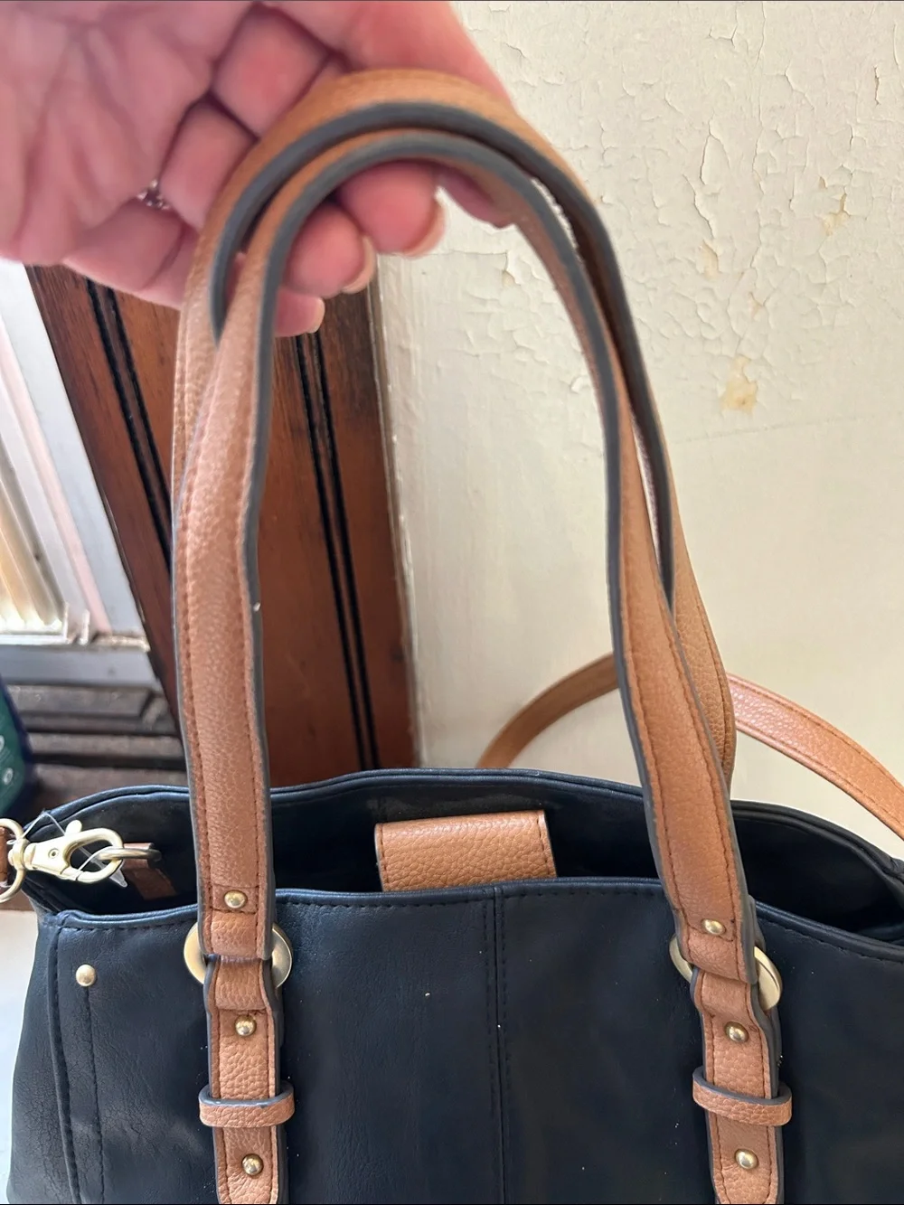 Rosetti Black Satchel and crossbody strap Tan Accents Roomy interior  EUC